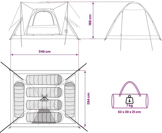 vidaXL - Kamperen - tent - 6-persoons - Groen - Polyester - en - Staal — afbeelding 5