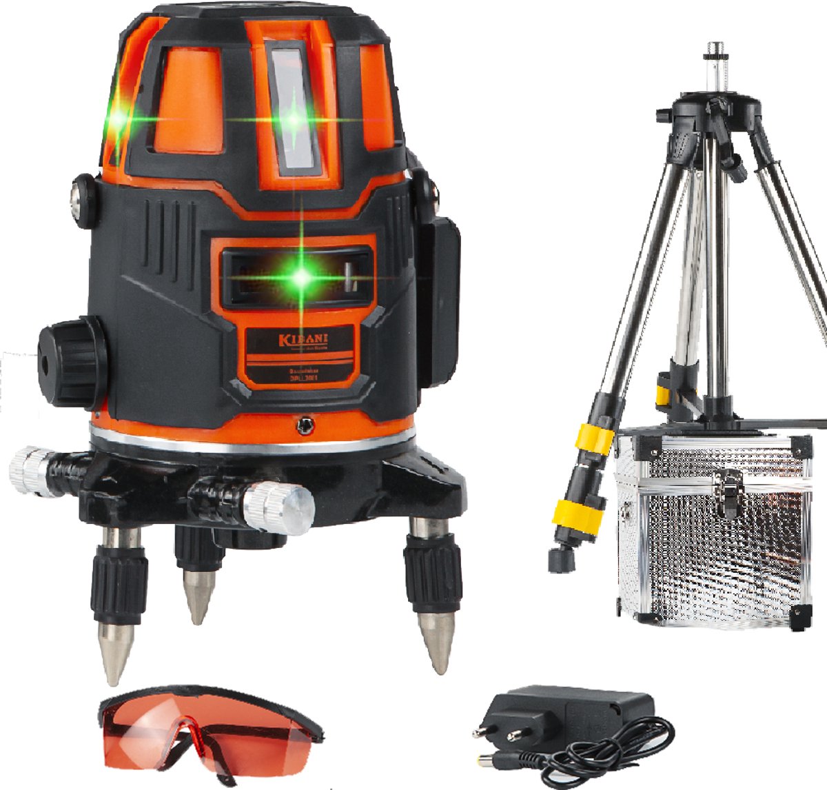 Kibani Kruislijnlaser met Statief - Bouwlaser Zelfnivellerend - Kruislijnlaser Zelfnivellerend - Kruislaser - Rotatielaser - Laserwaterpas - Lijnlaser - Oplaadbare Accu - Groen - met Statief en Opberg Box