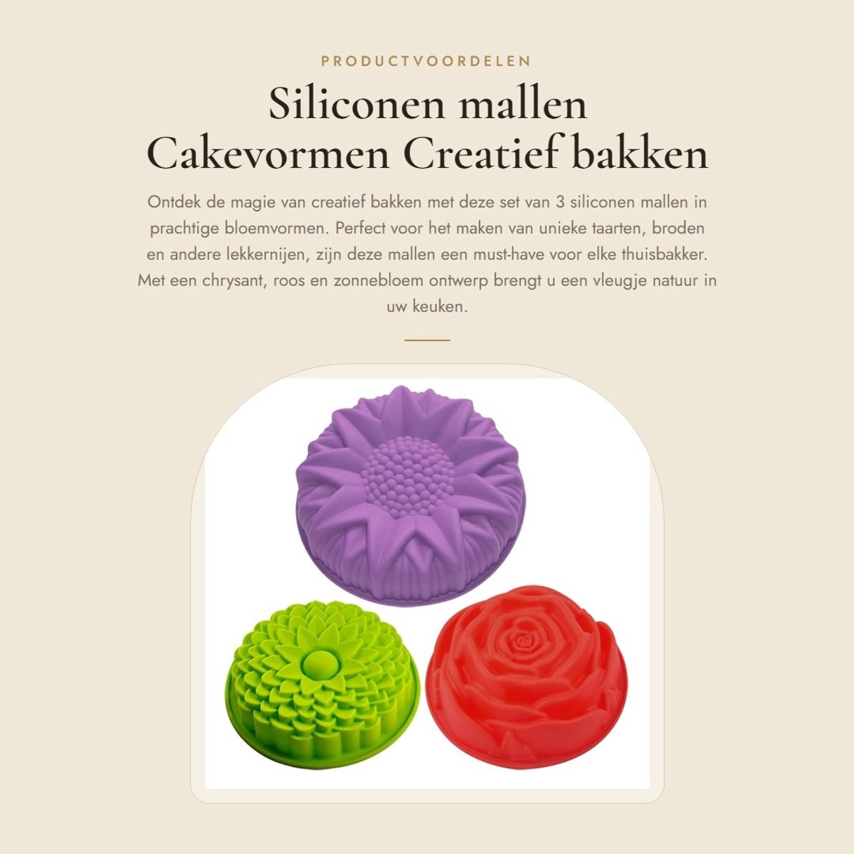 Dailygoods- Siliconen Mal - 3 Mallen met Bloemenpatroon - Chrysantvorm 220x47mm - Rozenvorm 240x85mm - Ronde Zonnebloemvorm 220,2x47mm - Food Grade Siliconen - Bakvorm