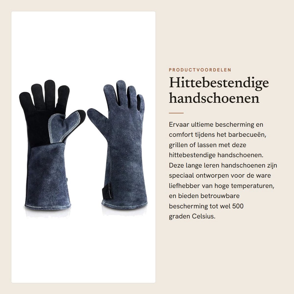 Dailygoods- Hittebestendige Handschoenen tot 500°C - Leren BBQ/Houtkachel Handschoenen - Hittebescherming - Doornbestendige Tuinhandschoenen - Lange Hittebestendige Handschoenen - Essentieel voor Open Haard - Barbecuehandschoenen