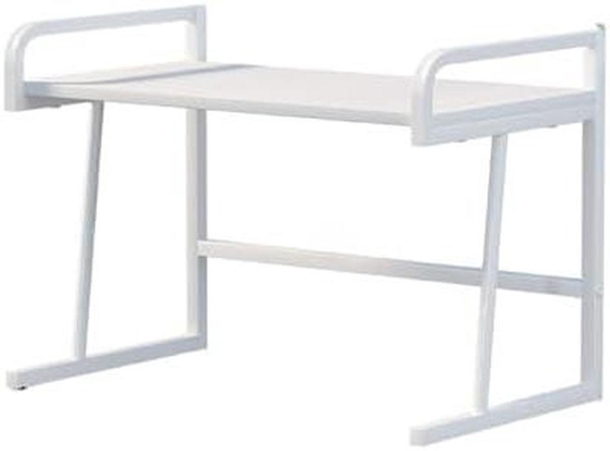 Ruimtebesparend rek - Magnetron plank - Keuken opbergen - Met 5 haken - 56 x 37 x 45 cm - Wit
