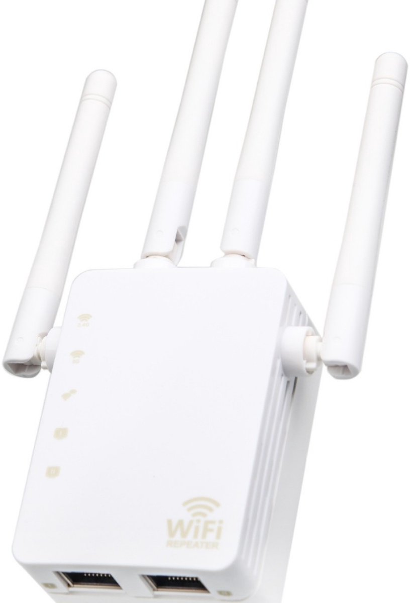 GELLDG 1200 Mbps Dual-Band - 2,4 GHz en 5 GHz - WiFi-signaalversterker - Repeater - WPS-ondersteuning - Uitgerust met Ethernet LAN-poort en 4 2 dBi-antennes - Bereik tot 200 vierkante meter - Geschikt voor alle WiFi-apparaten - Wit