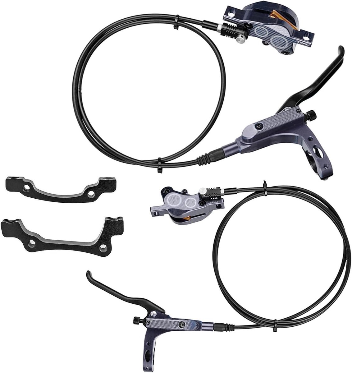Hydraulische Fietsschijfremmen - Fietsremklauw Set - Veilig Fietsen - Vier Zuiger Remkracht - 800mm & 1450mm - Zwart