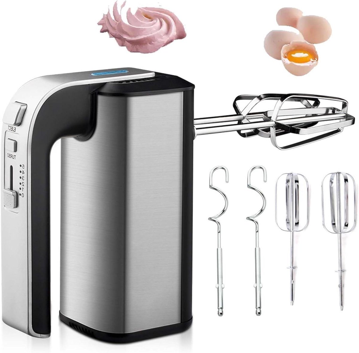 Elektrische Handmixer - Keukenmixer Klopper - Bakken en Mixen - 5 Snelheden Krachtig - 29cm Lengte - Zilver