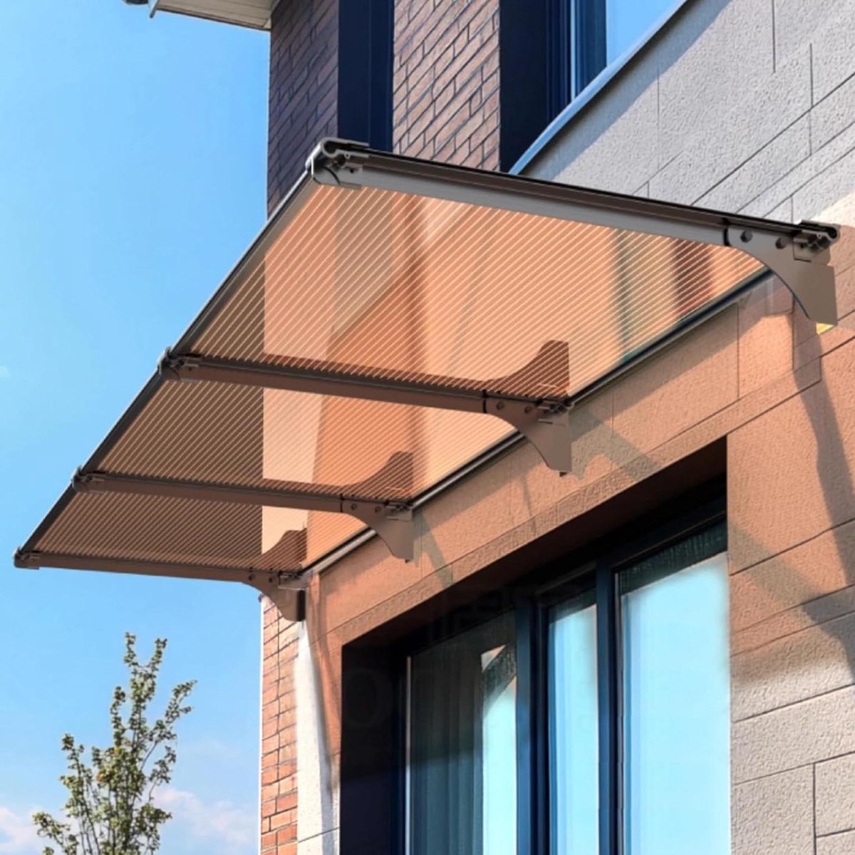 Balkonluifel Transparant - Terrasoverkapping Deur - Bescherming tegen weer - Dubbelwandig polycarbonaat - 40 x 360 cm - Bruin