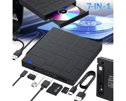 7-in-1 Externe DVD / CD Speler en Brander - TENZHVXI® - USB 3.0, cd, dvd +/-, RW, 3x USB-A 2.0, 1x USB-C 3.0, TF SD-kaartlezer - Plug-and-play, compact en draagbaar - Compatibel met laptop, pc, desktop, Mac OS, Windows 10/8/7/XP, Linux OS