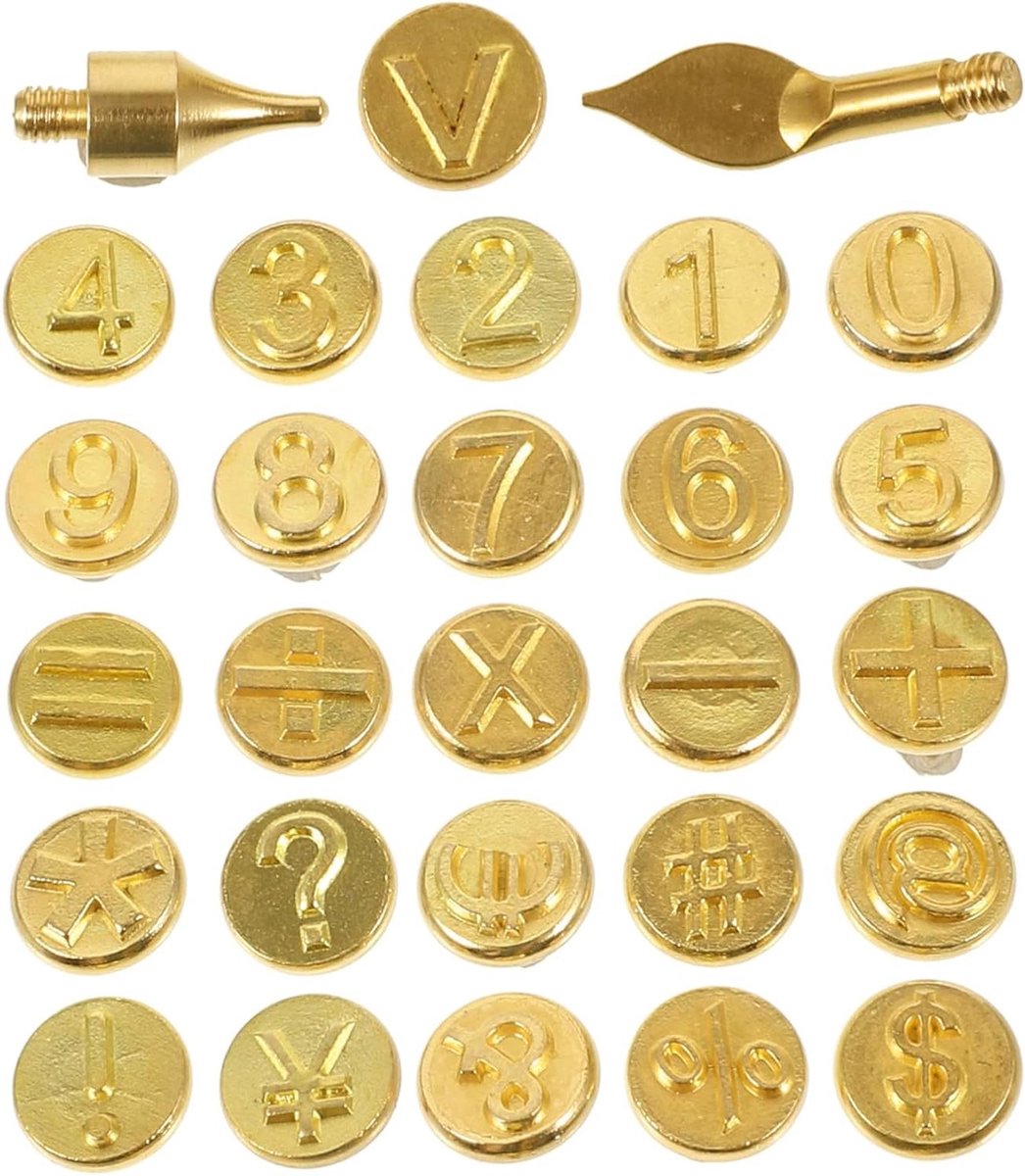 Brandpen Set - Houtbranden Set - Ambachtelijk Bewerken - Met Cijfer Stempels - 2.7x1x1 cm - Goud
