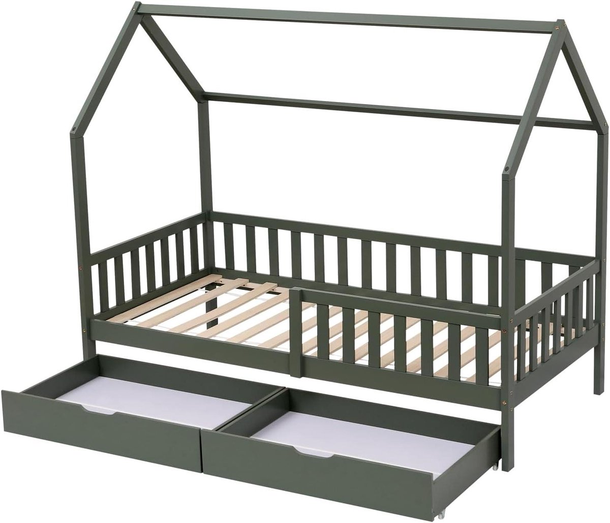 Kajuitbed Kinderen - Boomhut Bed - Spelen en Slapen - Met Opberglades - 190x90cm - Groen