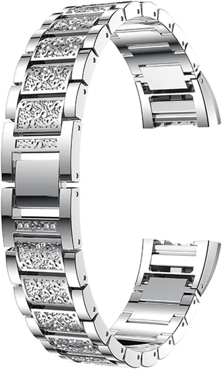 Sportband Metaal - Verstelbare Armband - Fitness Tracker - Met Strass Steentjes - 150-190 mm - Zilverkleurig