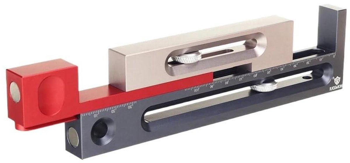 Kerfmaker Zaag Tafel - Sjabloon Meetblok - Houtbewerking Precisie - Magnetische Stabiliteit - 100mm 4 Inch - Zilver Rood