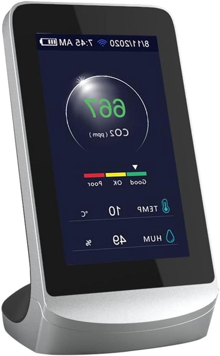 Luchtkwaliteit Monitor - CO2 Meter - Binnenklimaat Meten - 4-in-1 NDIR Sensor - 95 x 100 x 52 mm - Zwart
