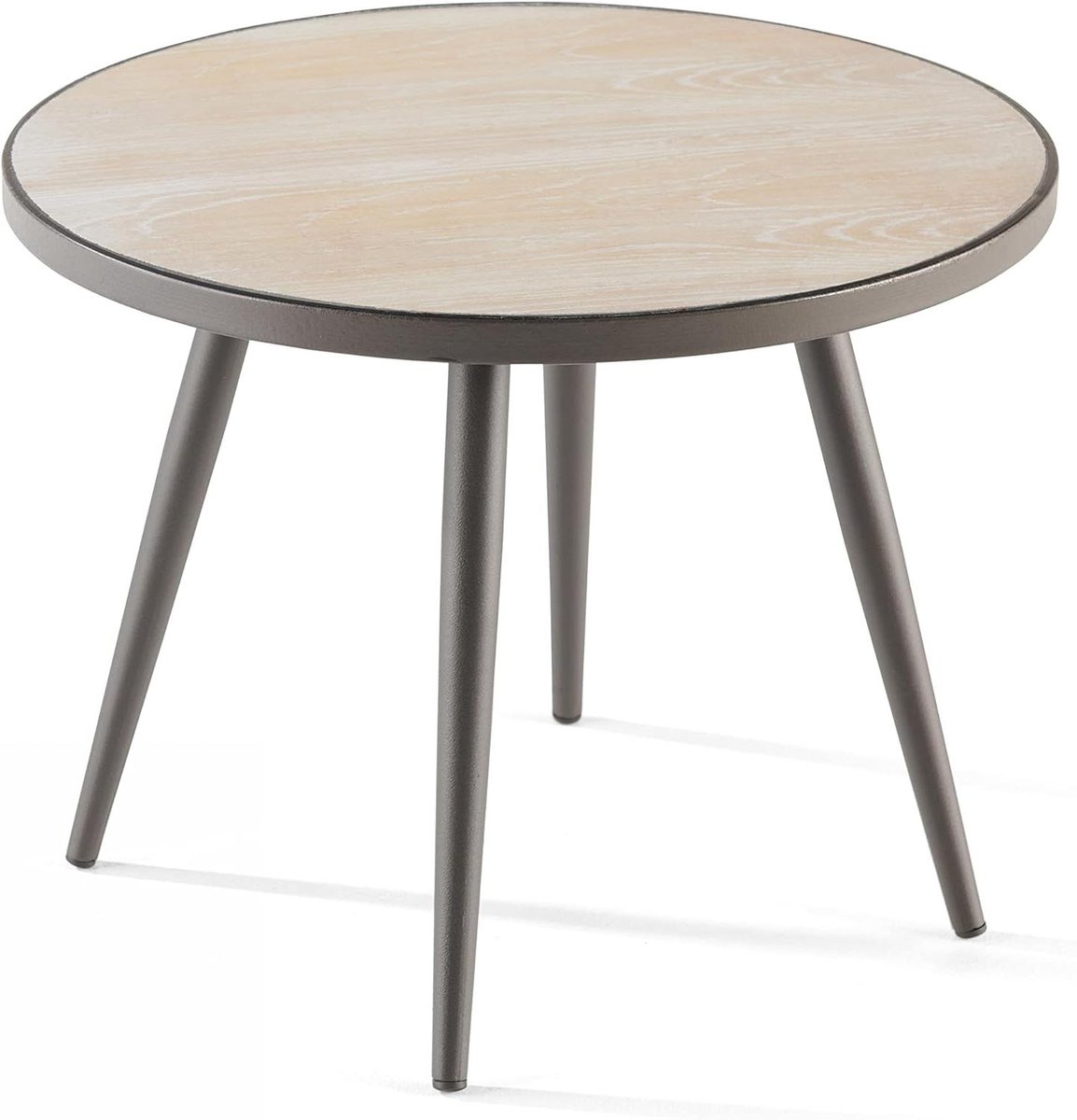 Salontafel Rond - Keramisch Tafeltje - Buiten Decoratie - Keramisch Houtmotief - 45x45x35 cm - Zwart