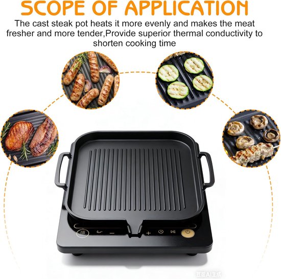 Grill Plate for Induction, Cast Iron Grill Plate, Rectangular Grill Pan, Grill Attachment, Gas Stove, Camping, Grill Plate, Camping Grill Plate, Non-Stick Coating, for Hobs, Oven, BBQ — afbeelding 4