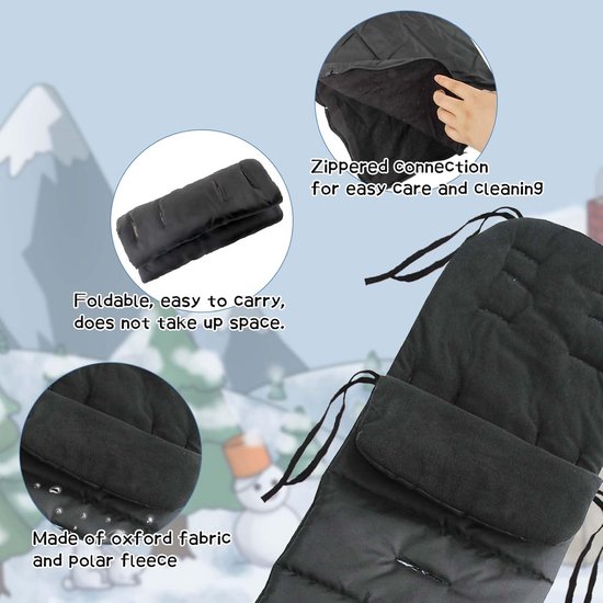 Kinderwagenzak - Universele Voetenzak - Warmte Buiten - Ritssluiting Voetgedeelte - 91 x 40 cm - Zwart — afbeelding 4