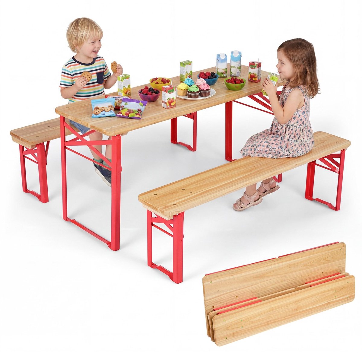 GranMaison Picknicktafel - Kinderen - Tuintafel - Multifunctionele Picknick tafel - Speeltafel - Geschikt voor Buiten - Rood