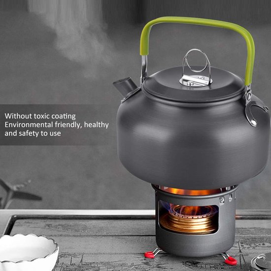 3-delige set - Kookgerei voor op de camping - Kookset voor buiten - Servies voor op de camping - Reisservies - Picknickset voor wandelen - Geschikt voor koken in de buitenlucht, wandelen en kamperen - 2 pannen en 1 waterkoker - Grijs — afbeelding 2