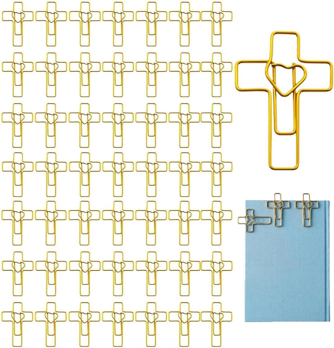 Bijbel Clips - Papierklemmen Hart - Paginas Markeren - Gouden Kruis Vorm - 50 Stuks - Goud