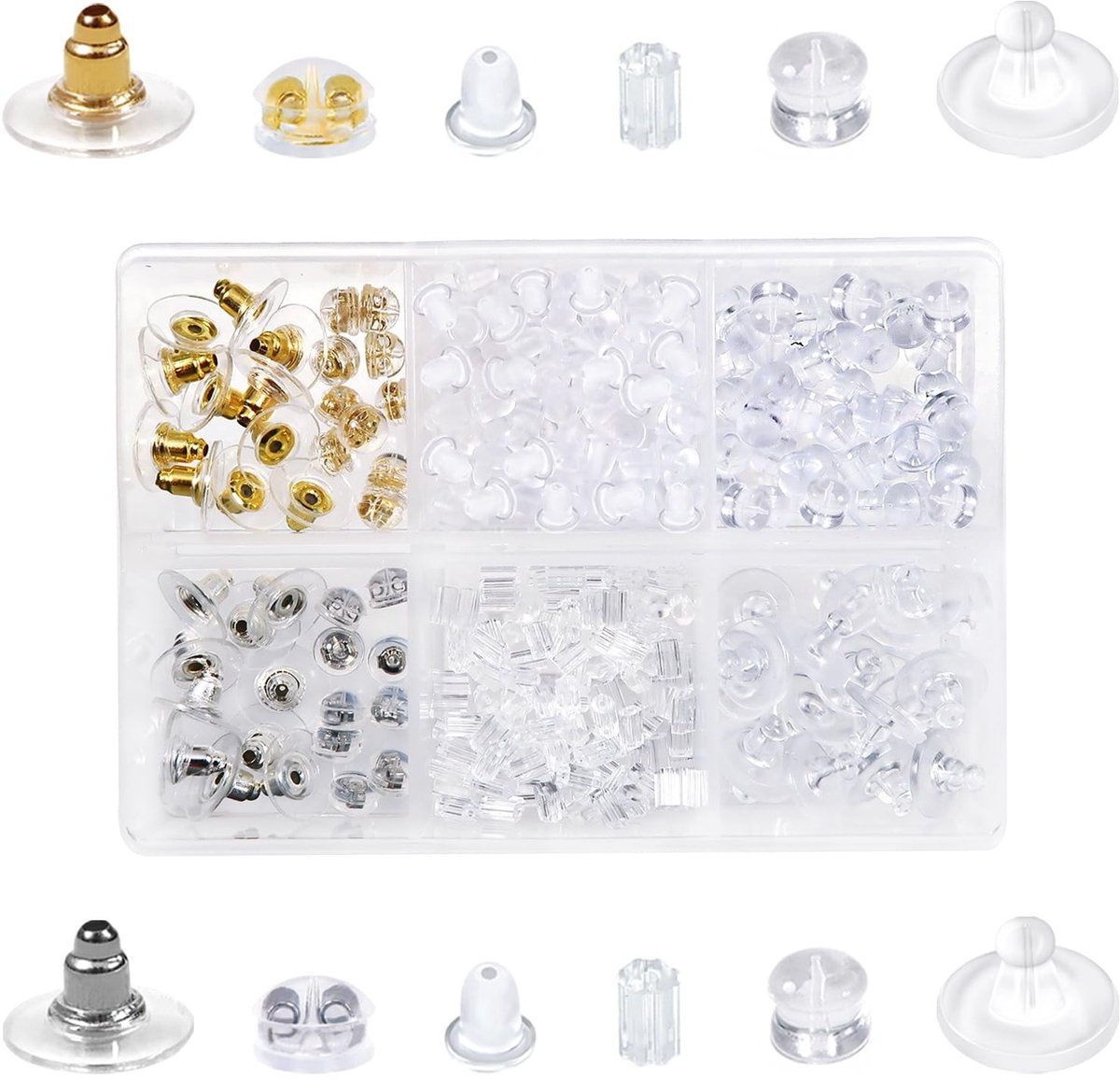 Dailygoods- Oorstoppers 300 stuks - Oorbel stoppers silicone - Achterkantjes - Sluitingen - Kunststof - Eenvoudig te gebruiken - Oorbelstopper