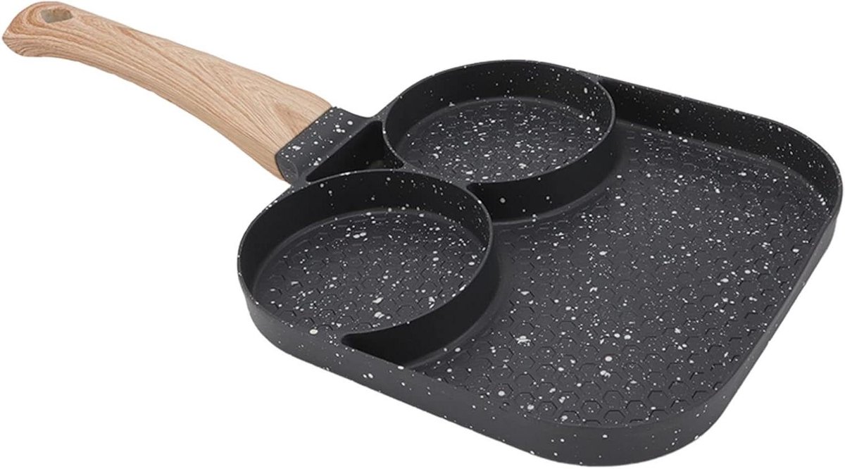Gedeelde Ontbijtpan Omelet Pan Gezond Koken 3-in-1 Ontwerp 35x18x2 cm Zwart