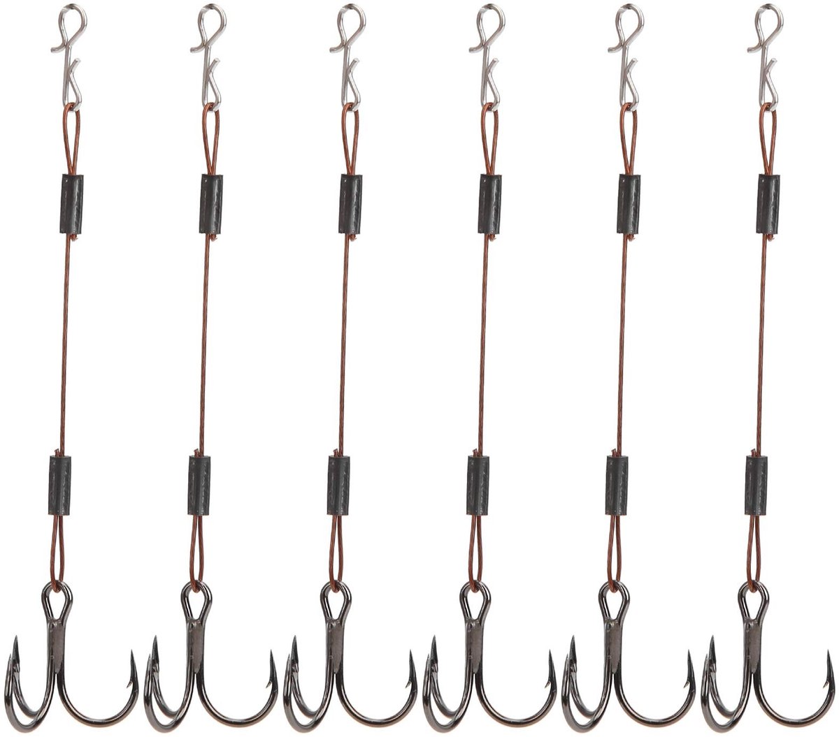 Dailygoods- Vishaak Set - 6 Stuks - Drievoudige Haak - Herbruikbare Barracuda Haak - Koolstofstaal/Roestvrij Staal - Totale Lengte 8 cm - Vishaken