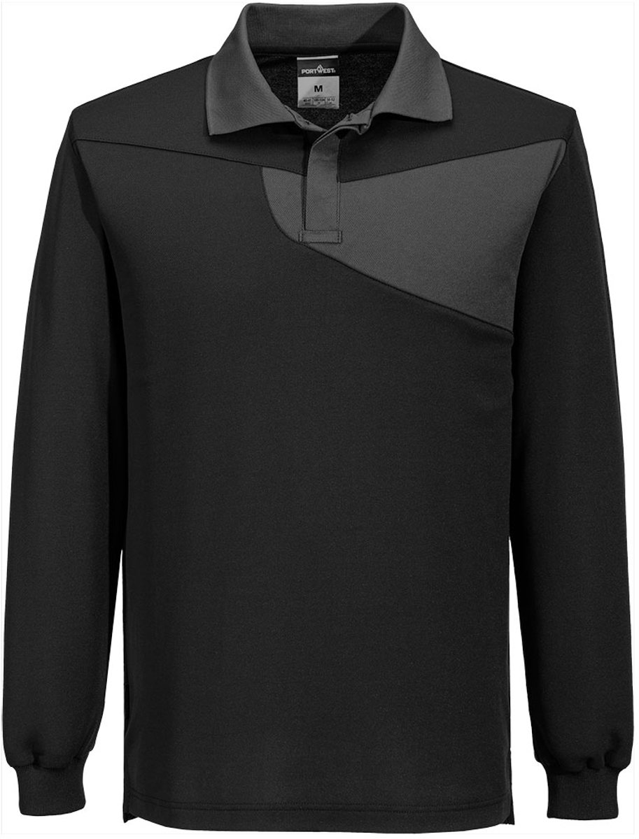 Portwest PW2 Katoen Comfort Poloshirt lange mouw PW218 - Zwart/Grijs - S