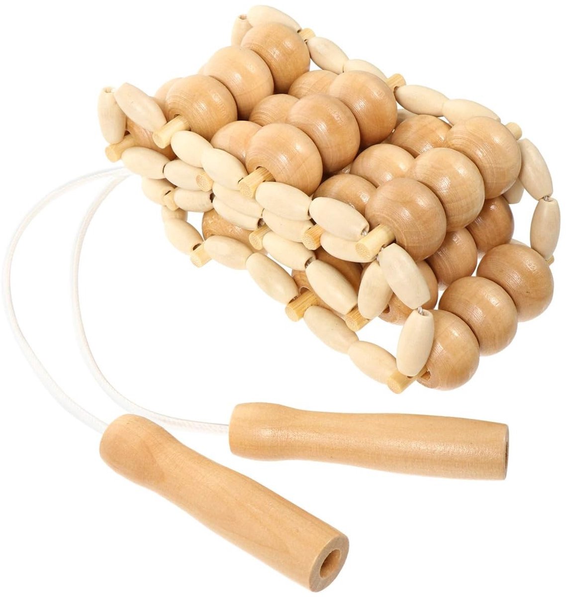 Dailygoods- Rugmassageroller Handgemaakt - Houten Massageroller - Verstelbare Lengte - 36 Houten Kralen - Duurzaam Nylon Koord - Effectieve Massage