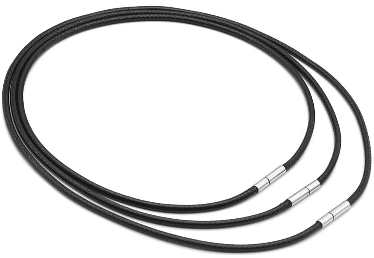 Dailygoods- Koord 3 Stuks - Leren Ketting - Draaibaar Slotontwerp - Waterdicht - 3 mm Dikte - Lengte 40/45/50 cm - Halsketting