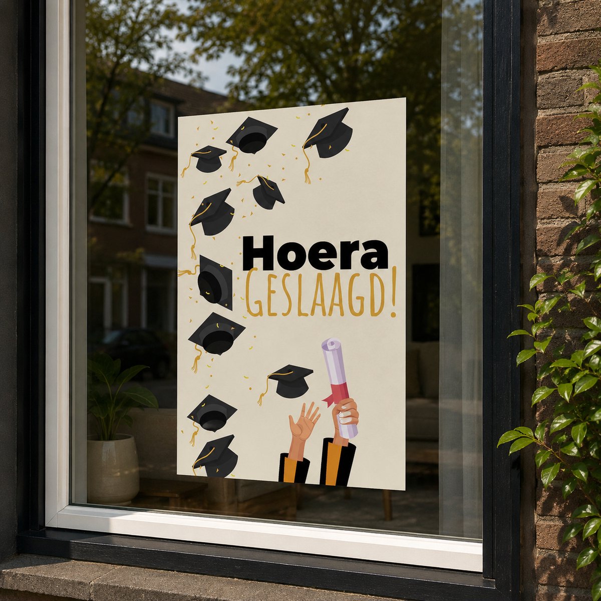 Hoera geslaagd poster A2 formaat | 42 x 59,4 cm | geslaagd versiering | geslaagd cadeau | feestdecoratie voor diploma & afstuderen