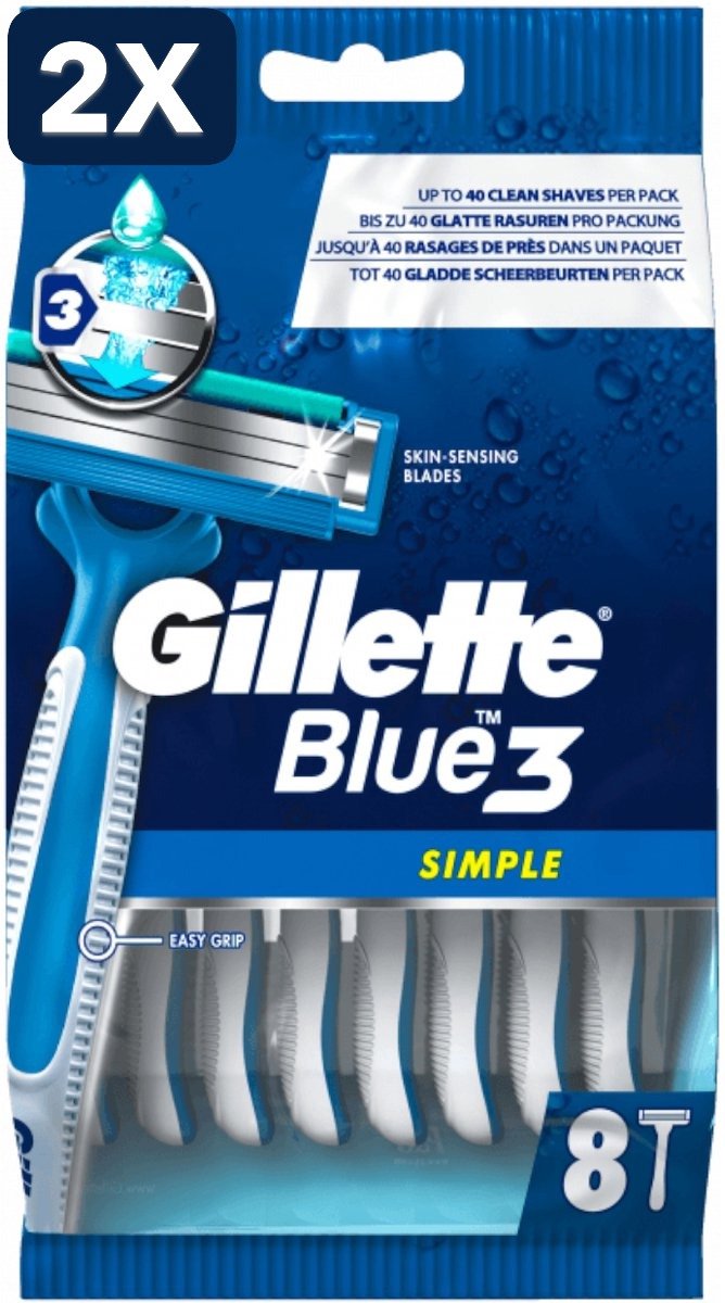 2 x Gillette Blue3 - wegwerpscheermesjes - simple 8st