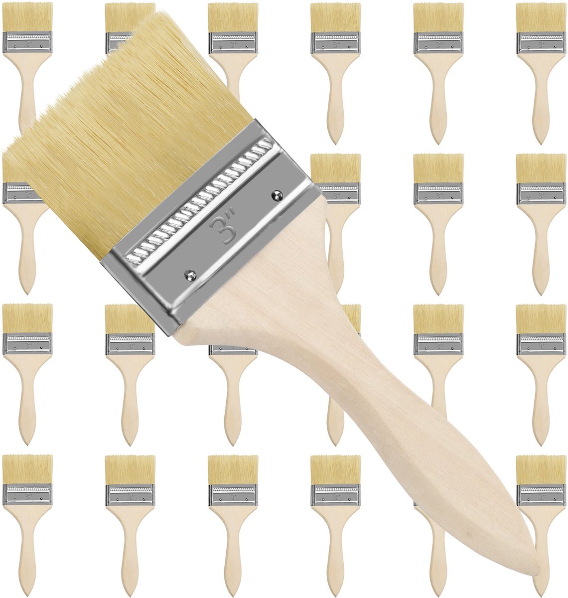 Dailygoods- Verfkwasten Set van 24 - Borstelkop 7,62 cm - Totale Kwastmaat 20 cm - Herbruikbare Kwasten - Geschikt voor Diverse Applicaties - Perfect voor Klusjes