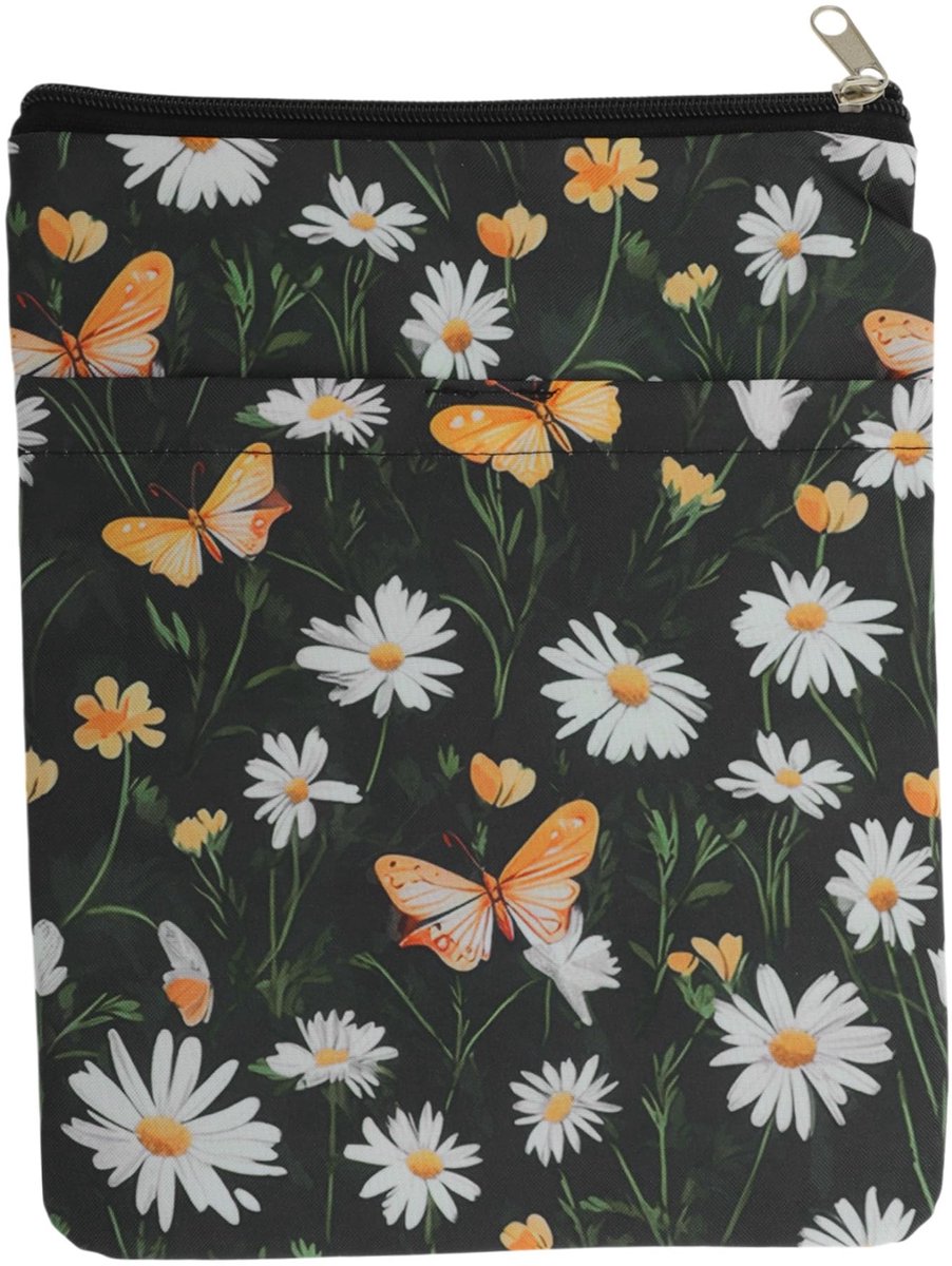 Dailygoods- Boekomslagen - Bloemenpatroon - Wasbare Stof - Ritssluiting - 28 x 21 cm - Bescherming tegen Krassen/Dirt - Boekhoes