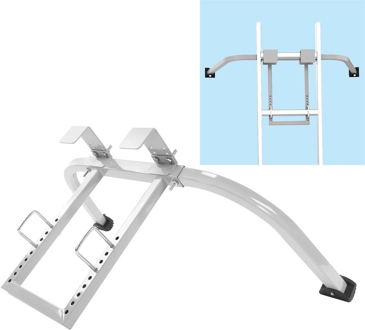 Dailygoods- Ladderstabilisator Premium Stabiliteit - Verstelbare Hanger - Antislip Platform - Dakhaken Set - Veilig Grijpen - Geschikt voor Dakgoot - Laddersteun