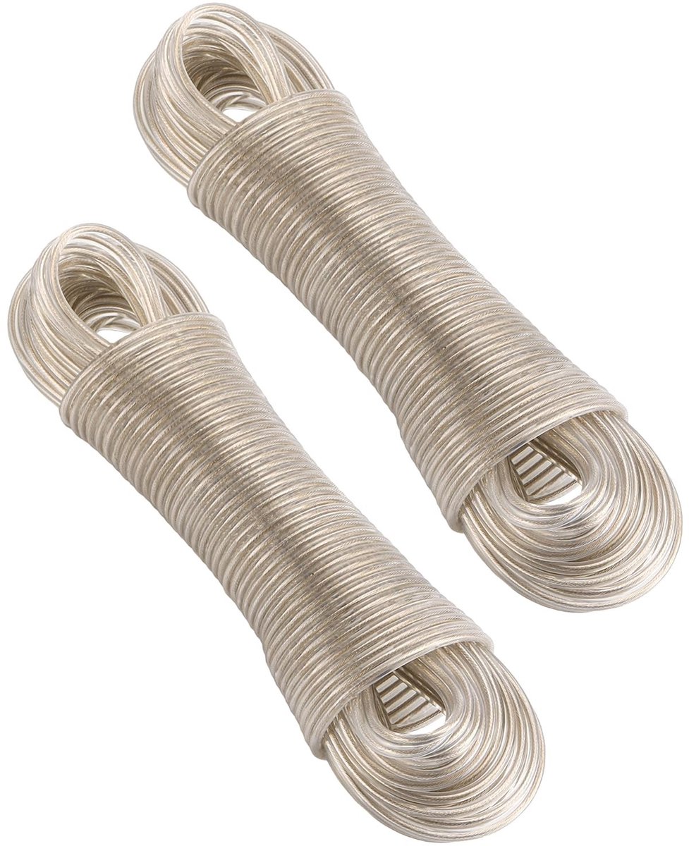 Dailygoods- Waslijn Uittrekbaar 30m - 2 Pack - Stalen Kern - Roestvrij en Waterdicht - Duurzaam - PVC Coating - Waslijn Touw