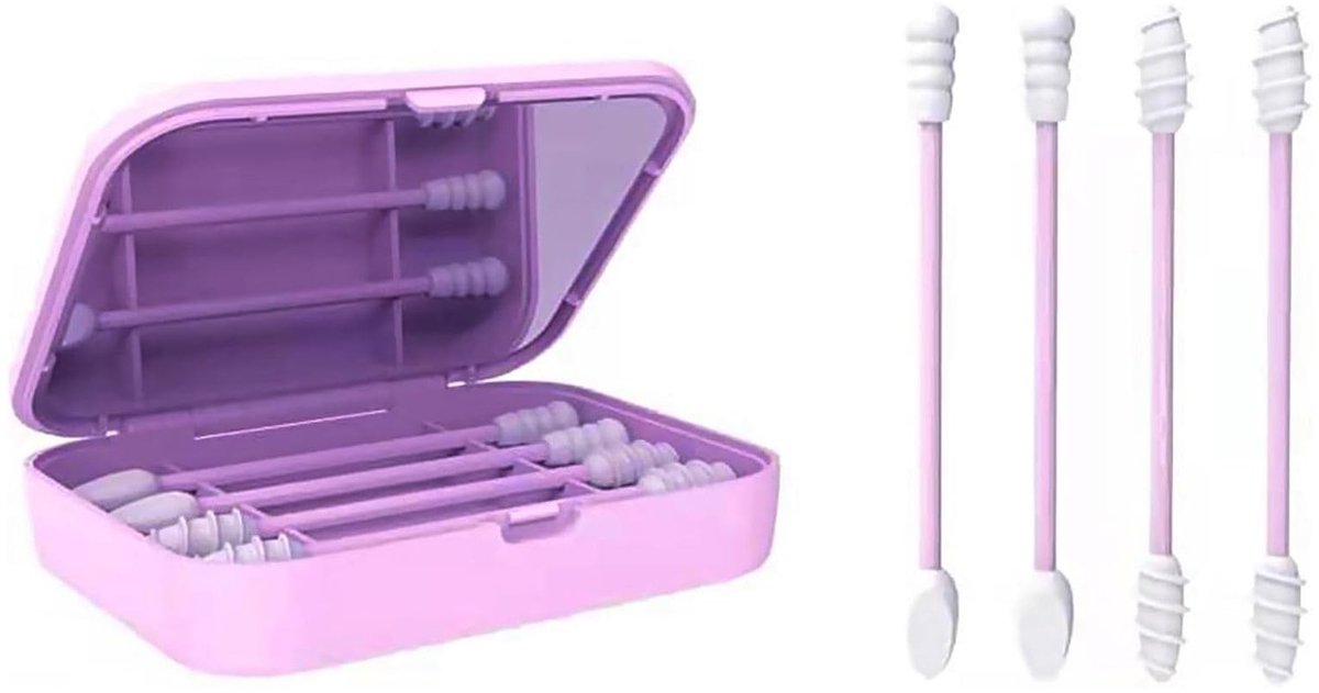 Dailygoods- Wattenstaafje Herbruikbaar - Siliconen Oorreiniging - Make-up Verwijderen - Opbergkoffer - Duurzaam - Milieuvriendelijk - Herbruikbare Wattenstaafjes