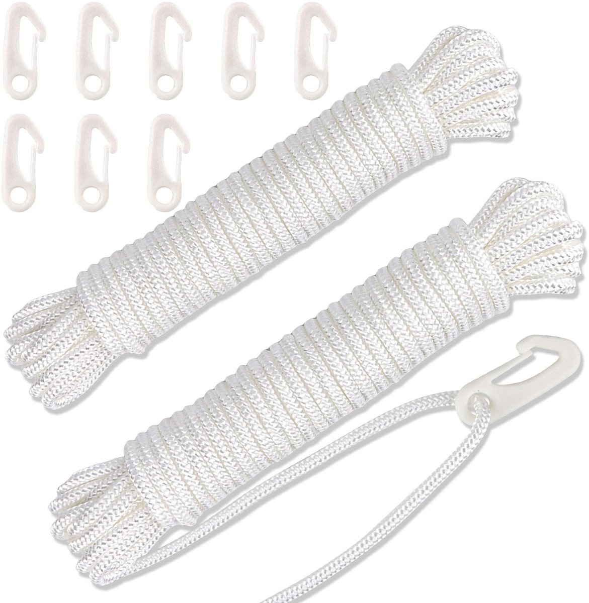 Dailygoods- Vlaggentouw 24 m - Hoogwaardig Nylon - Vlaggenlijn met Haken - Sterk en Slijtvast - Voor Vlaggenmast - Inclusief Vlaggenclips