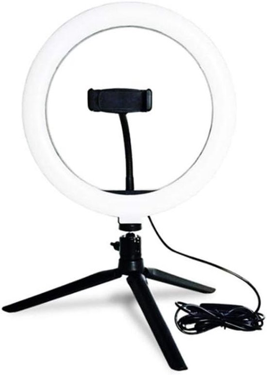 Ringlamp met Statief - Selfie Licht - Video Opnames - 10 Inch LED - Mini Formaat - Zwart