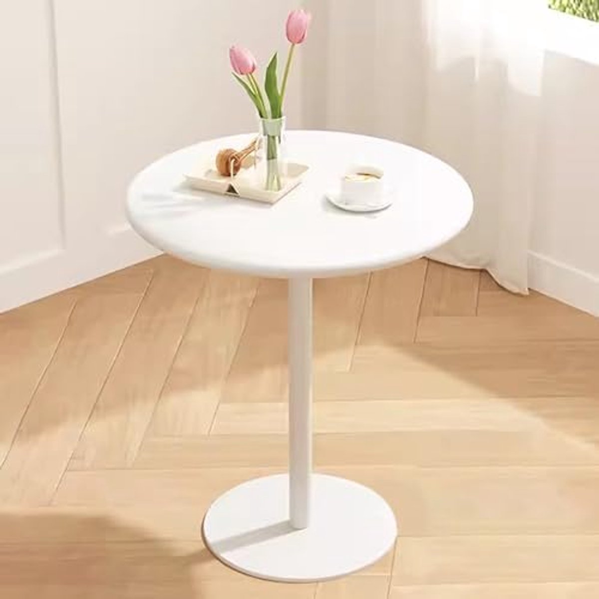 Bartafel 48 x 48 x 62 cm – Mobili Bella Luna Round Ronde Bistrotafel met Metalen Voet – Wit – Cocktailtafel, Statafel, Cafétafel en Keukentafel – Mobili Bella