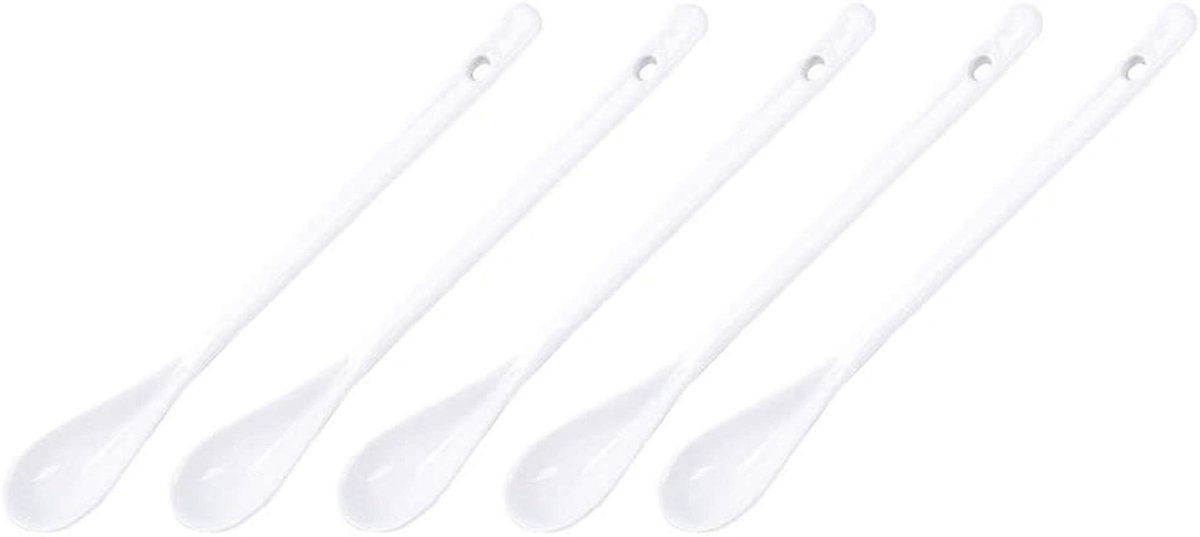 Dailygoods- Koffielepels 5 stuks - Keramiek - Lange handgreep - Roerlepel - Wit - Eenvoudig en stijlvol - Lepels