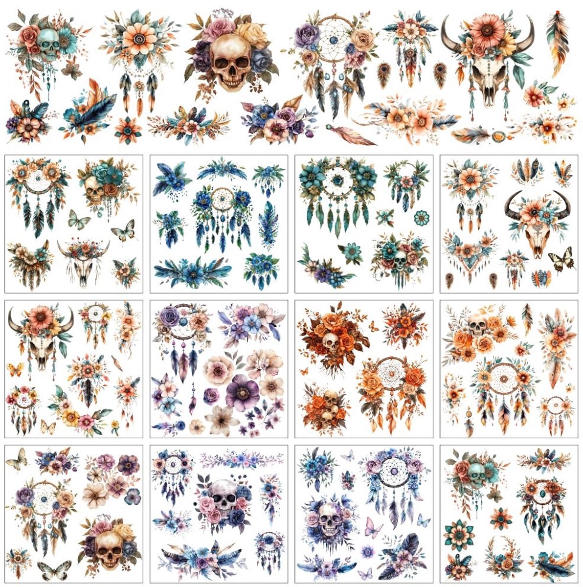 Dailygoods- Dromenvanger Bohemian Stijl - Wanddecoratie Stickers - Tribale Wanddecoratie - Literair Design - 12 Vellen - 5,5 x