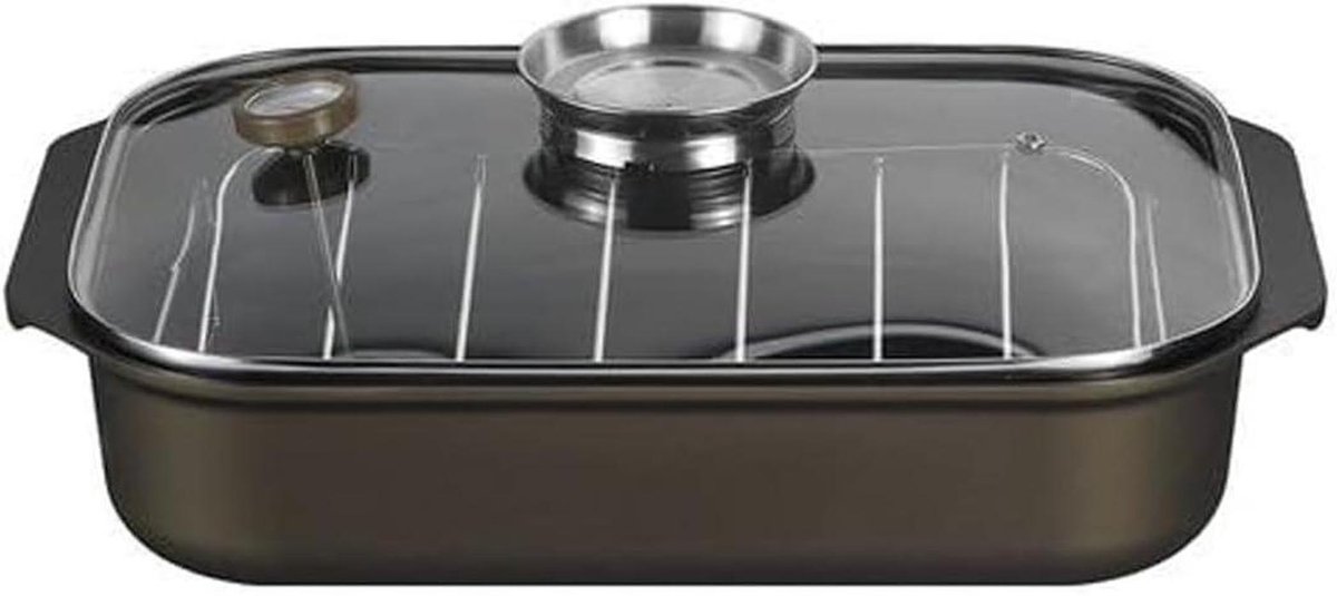 Braadpan met Grill - Ovenbrander Koekenpan - Gezond Koken - Krasbestendig Ontwerp - 34 x 25 cm - Brons