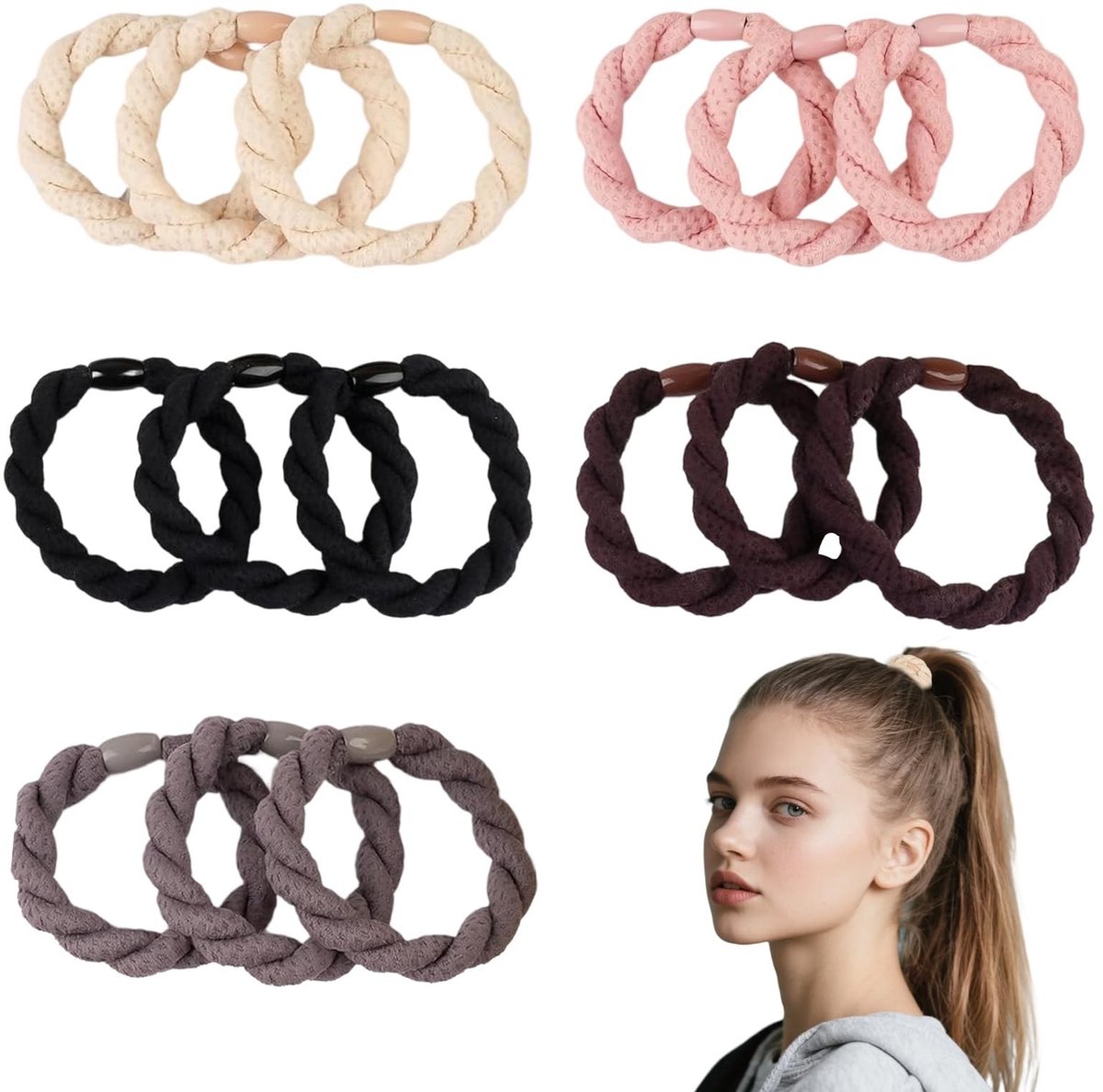 Dailygoods- Haarelastieken 15 stuks - Zachte Haarbanden - Elastisch - Duurzaam - Comfortabel - Geschikt voor dagelijks gebruik - Haarband