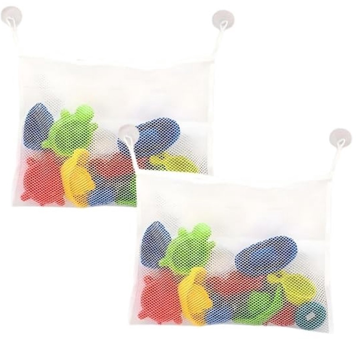 Dailygoods- Opbergzak Set van 2 - Badkamer Organizer - Sterke Zuighaken - Polyester - 35 x 45 cm - Houdt Speelgoed Opgeruimd - Opbergnet