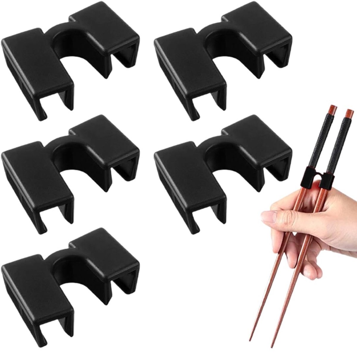 Dailygoods- Eetstokjeshulp herbruikbaar - Eetstokjes kinderen - Eetstokjes houder - Eetstokjes hulpstuk - 5 stuks - Duurzaam en flexibel plastic