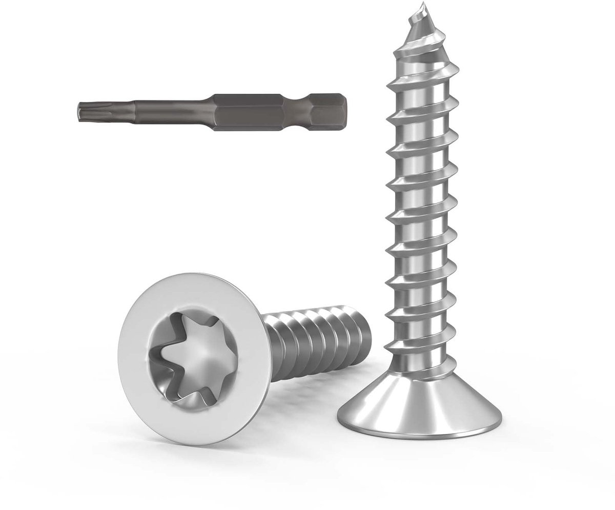 Dailygoods- Houtschroeven 50 Stuks - Roestvrij Staal A2 V2A - Torx - Verzonken Kop - Volledige Schroefdraad - Hoge Stabiliteit - Schroeven