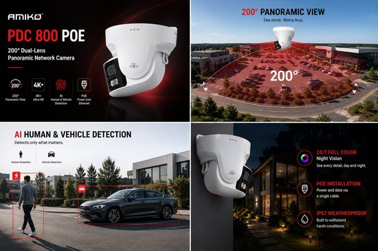 Amiko PDC 800 PoE - 200° Dual-Lens Panoramische Netwerkcamera - 4K+ Full Color - AI Detectie van Amiko — afbeelding 4