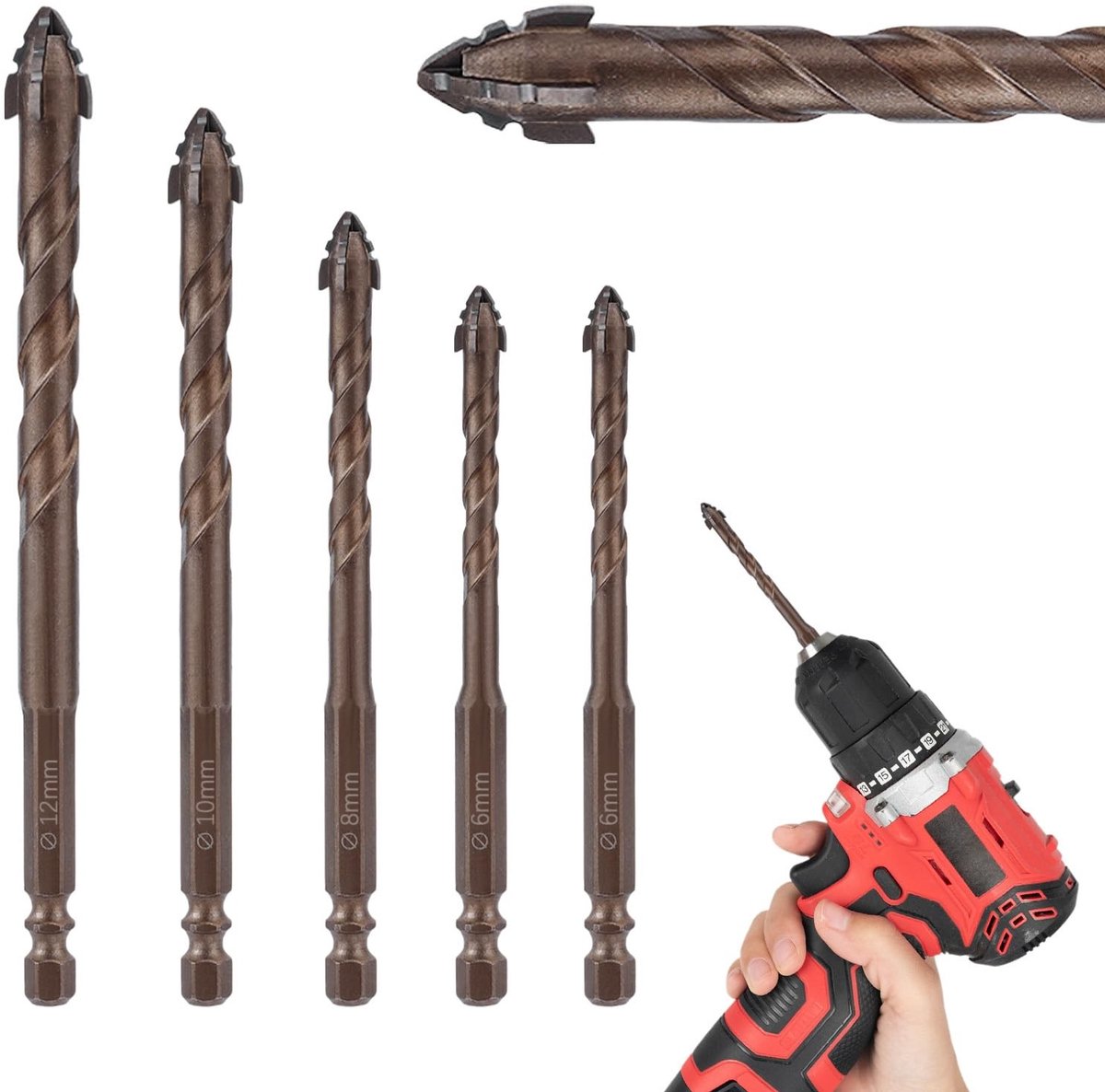 Dailygoods- Boorset 5 Stuks - Roestvrij Staal - Excentrieke Boor - Gekartelde Messen - Voor Beton/Hout/Glas/Tegels - Duurzaam en Betrouwbaar