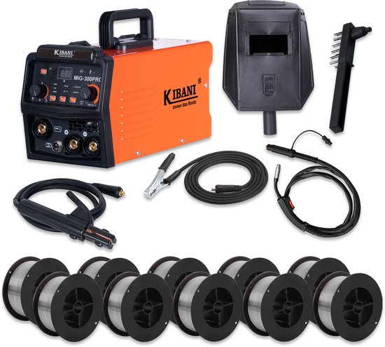 Poste à souder Kibani MIG-300PRO - 10 rouleaux de fil de soudure inclus - Technologie Inverter IGBT - Onduleur semi-automatique - Poste à souder électrique - MIG - MMA - TIG