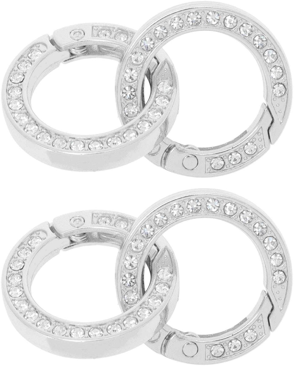 Dailygoods- Karabijnhaak Ronde Gesp - Sleutelhanger - Tassenclip - Roestbestendig - Lichtgewicht - 35 mm met Strass-steentjes