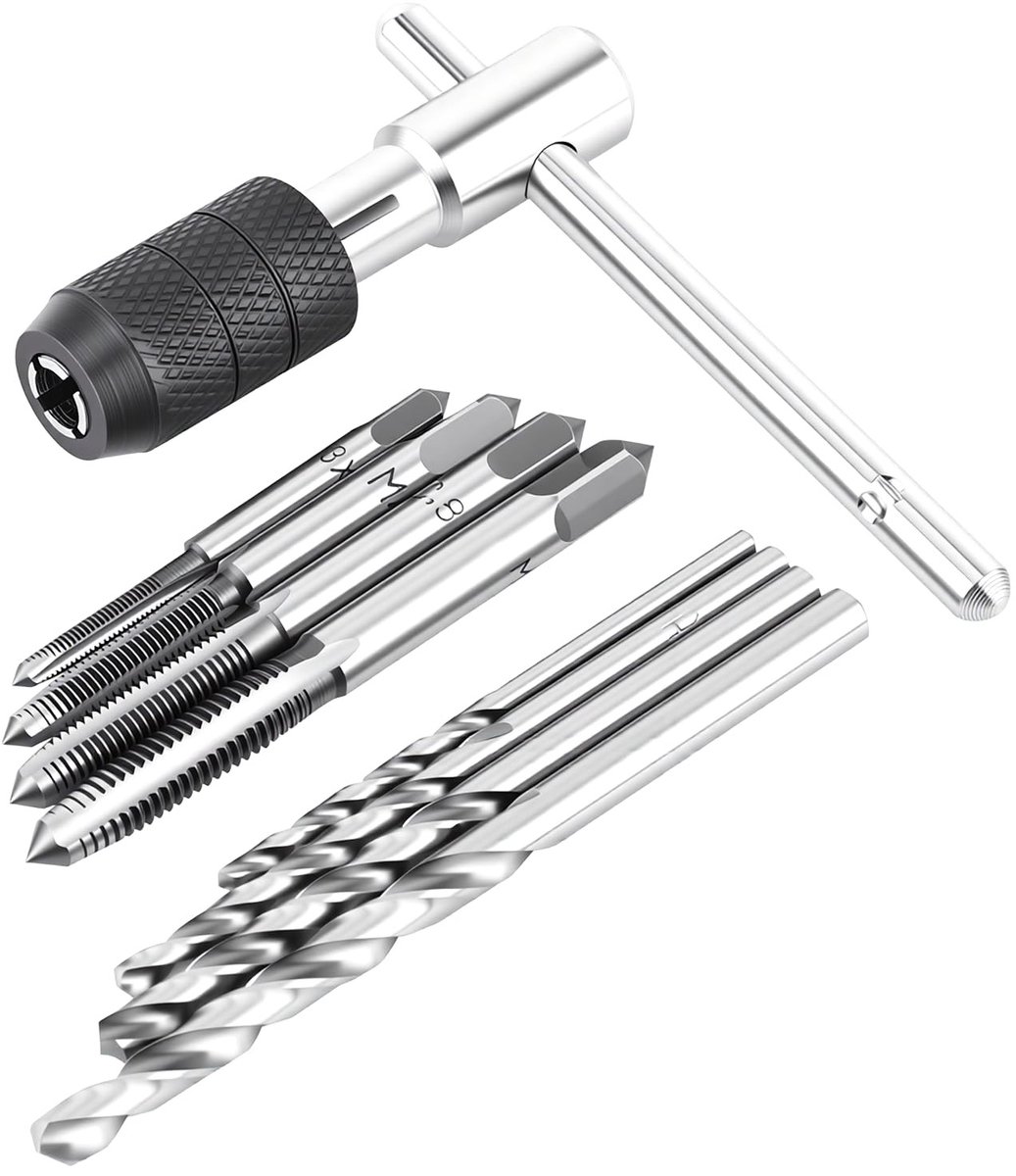 Dailygoods- Tapsleutelset 9-delig - T-handgreep - Ratel - Lagerstaal - Spiraalboren - Schroeftappen - Noodzakelijk handgereedschap - Tapset