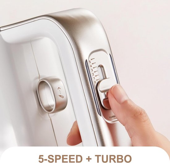 Elektrische Mixer - Keukenmixer Handmixer - Bakken en Maken - 5 Snelheden Turbo - 300 Watt - Champagne Goud — afbeelding 5
